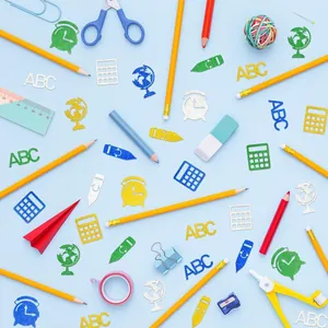 Colorful glitter back to school party confetti featuring ABC and stationery shapes