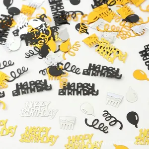 Happy Birthday feestconfetti in zwart, goud en zilver voor feestelijke tafeldecoratie