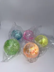 A group of colorful glitter squishy stress balls individually wrapped in clear plastic bags