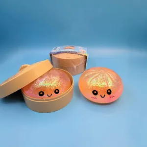 Jouet squishy pain coloré à paillettes avec un mini récipient de cuiseur vapeur