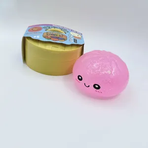 Jouet anti-stress bun spongieux rose pailleté Kawaii avec récipient de rangement vapeur jaune