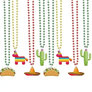 Mexikanisches Fiesta Perlenhalsketten Set Filz Anhänger Pinata Kaktus Sombrero Taco Karneval Party Zubehör Dekorationen