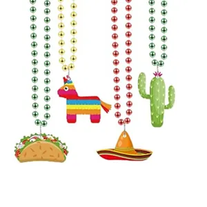 Set mexikanischer Party-Perlenketten mit bunten Filzanhängern wie Taco und Kaktus