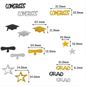 Specifiche dimensionali dettagliate per varie forme di coriandoli per feste di laurea