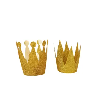 Sparkling gold glitter party crowns for kids birthday celebrations and role play