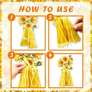 Step-by-step assembly instructions for the 3D sunflower honeycomb paper vase decoration
