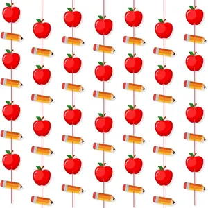 Back To School Decorations Apple Pencil Banner Garlands For Classroom Kindergarten Ceremony Hanging Ornaments School Season Layout Supplies