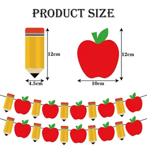 Detailed product size guide for apple and pencil garland banner back to school decor