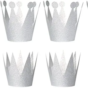 Set di cerchietti a corona glitterati argento per feste di compleanno e celebrazioni per bambini