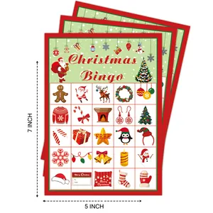 Carte de jeu de Bingo de Noël 5x7 pouces avec des illustrations festives colorées
