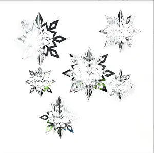 Set of 6 silver 3D paper snowflake hanging ornaments for Christmas window decorations