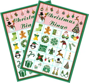 Vue détaillée de cartes de jeu de bingo de Noël avec des icônes de fête