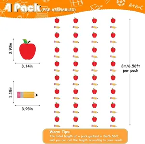 Detailed size specifications for Back to School apple and pencil hanging garland decorations.