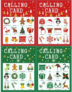 Vue détaillée des cartes d'appel de bingo de Noël avec des icônes festives comme le Père Noël
