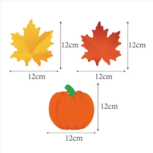 Size details showing 12cm dimensions for maple leaf and pumpkin decorations