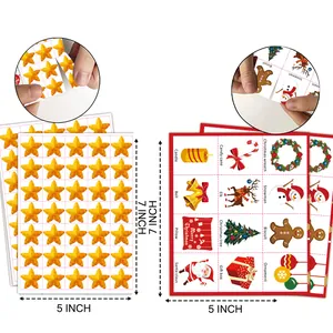 Détail de cartes de jeu de bingo de Noël 5x7 pouces avec lignes prédécoupées pour les fêtes.