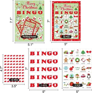 Détails du kit de jeu de bingo de Noël avec spécifications de taille et quantités