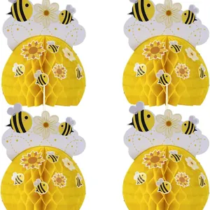 Bee Theme Honeycomb Centerpieces Paper Hanging Decorations For Kids Birthday Party Supplies Cute Bee Sunflower Table Decor