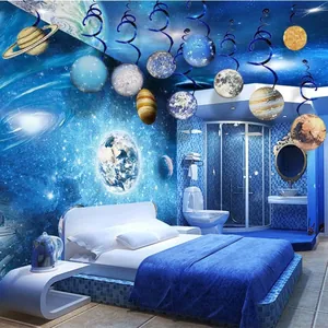 Solar system planet spiral hanging ornaments for space-themed party room decoration