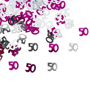 Foil mixed magenta silver and black number 50 confetti for 50th birthday party decor