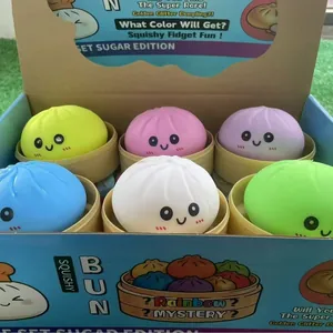 Set di 6 colorati giocattoli squishy a forma di raviolo in una scatola misteriosa arcobaleno