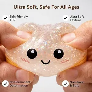 Jouet anti-stress baozi ultra souple à paillettes dorées avec un joli visage souriant