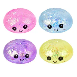 Lot de jouets squishy en forme de brioche pailletée avec sourire pour soulager le stress