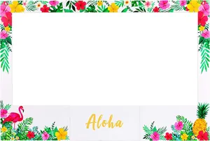 Detailansicht des hawaiianischen tropischen DIY-Fotorahmens mit Aloha-Schrift und Flamingo