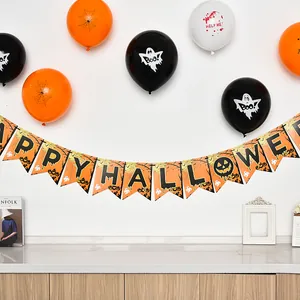 Klassisches Halloween-Party-Deko-Set mit Happy Halloween Banner und gruseligen Themenballons