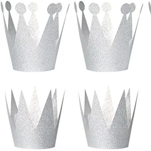 Set di cappelli a corona con glitter argento per feste di compleanno reali