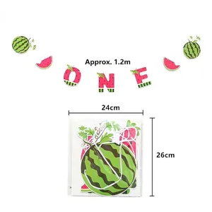 Detailed dimensions and packaging of watermelon ONE banner for birthday decorations
