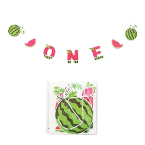 Summer Watermelon One First Birthday Party Banner Cartoon Fruit Theme Bunting For Baby Shower Decorations Hanging Decor