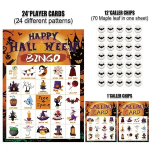 Halloween-Bingo-Spielkartenset für 24 Spieler mit Spielerkarten und Anrufer-Chips