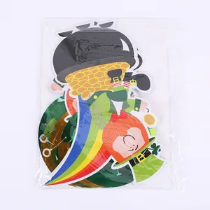 St. Patrick's Day PVC hanging swirls with leprechaun and rainbow motifs in packaging