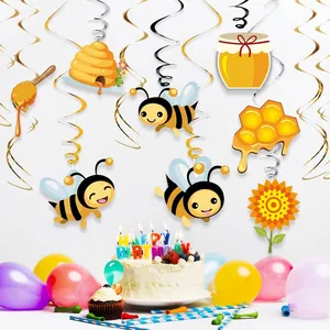 Hängende Wirbeldekoration zum Kindergeburtstag mit Biene und Sonnenblume Motiven