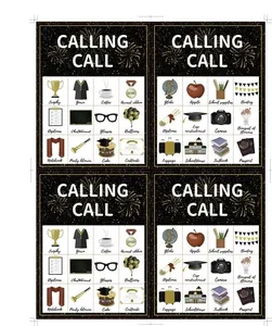 Graduation party bingo game calling cards set with festive black and gold fireworks designs