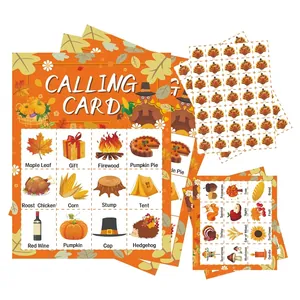 Cartes de Jeu Bingo Action de Grâce pour Enfants Fête Dessin Animé Dindon Automne Thème Récolte Papier Activité