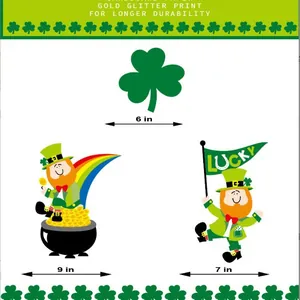 St. Patrick's Day green shamrock and leprechaun festive cutouts decorations with dimensions
