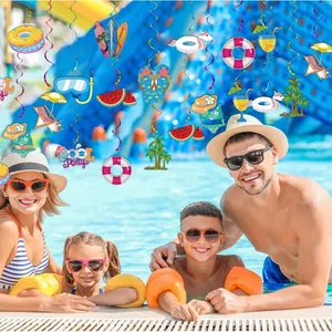 Colorful summer pool party PVC spiral hanging decorations for festive garden celebrations