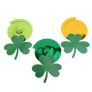 St. Patrick's Day shamrock hanging swirls PVC party decorations in green and gold.