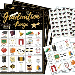 Graduation Party Bingo Game Cards Black Gold Celebration Theme Favors For Class Reunion Student Activities Party Supplies