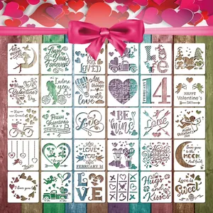 Vista dettagliata di 30 stencil per pittura fai-da-te per San Valentino con cuori