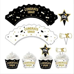 Congrats Grad Graduation Cupcake Wrappers and Toppers Party Supplies Set 24 Pieces