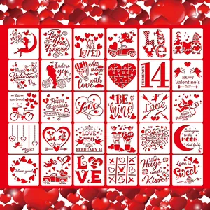 Set di 30 stencil per pittura di San Valentino con motivi romantici di cuori e cupido