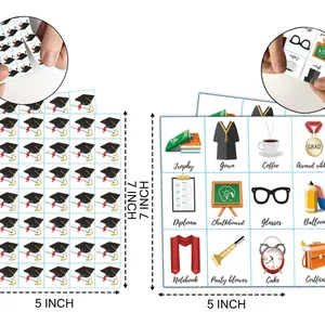 Graduation theme party bingo game cards set for 24 players with icon labels 5x7 inches