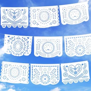 Witte Mexicaanse Papel Picado PE banners voor bruiloft en feestdecoratie