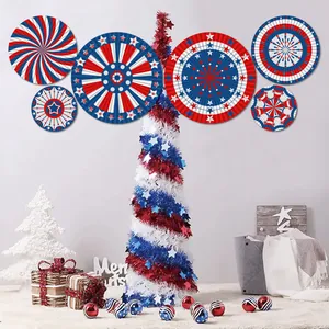 Independence Day paper fans decoration set in red, white and blue star patterns