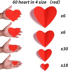 Vista dettagliata di 4 diverse dimensioni e quantità di adesivi murali cuore 3D