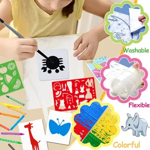 Kit di stencil da disegno per bambini in plastica con pastelli lavabili colorati