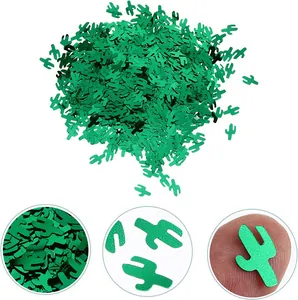 Macro detail of green cactus confetti pieces for Mexican desert themed party decoration